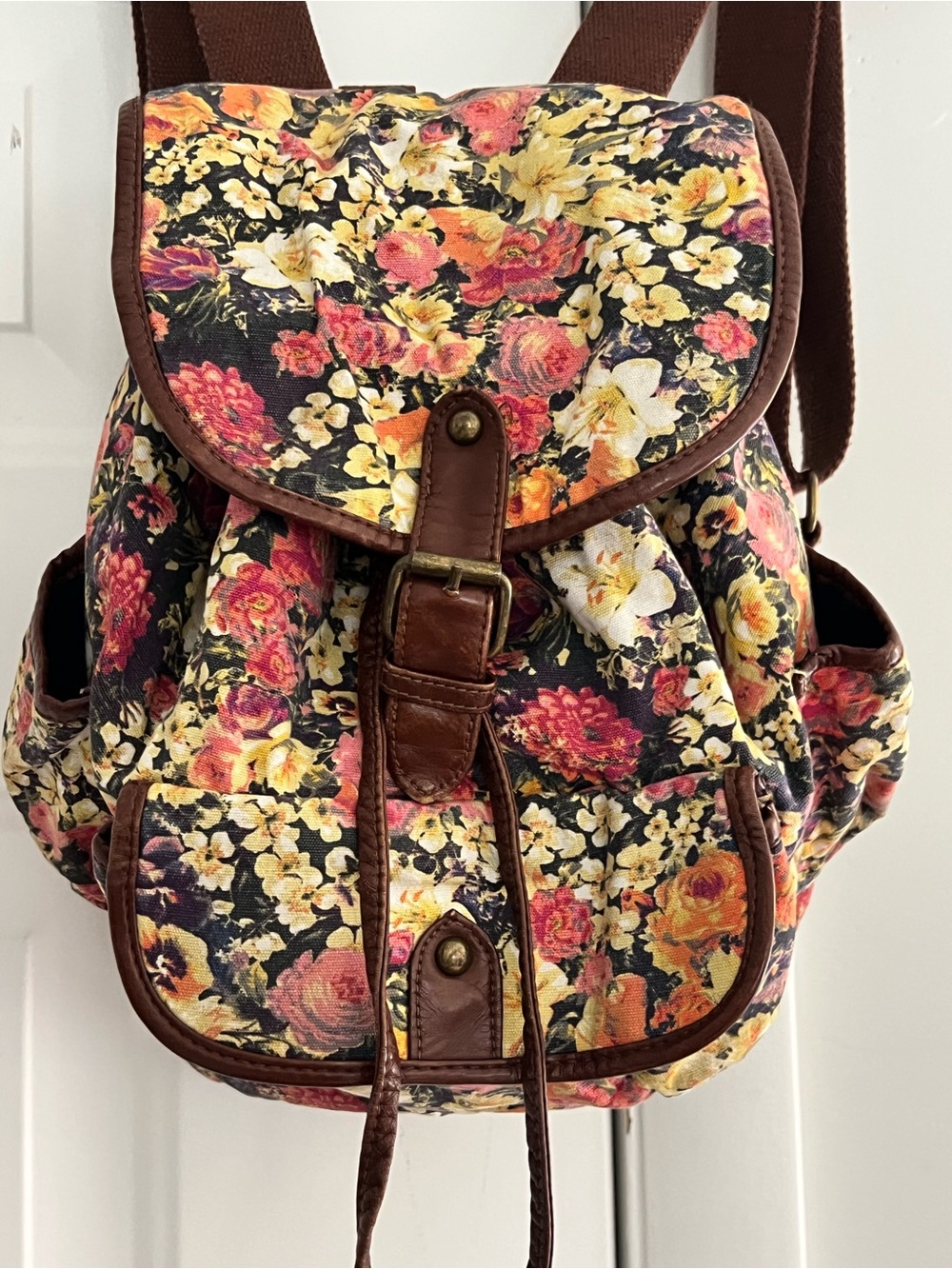 Disney Vintage Floral Canvas Backpack - Black, Yellow, Pink, Orange, Brown - Picture 2 of 4